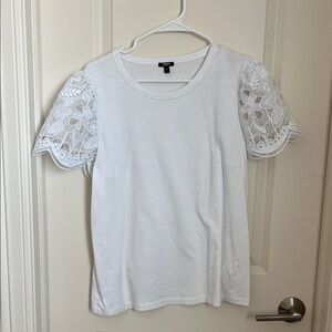 Express White Lace Sleeve Women Tee